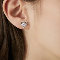 1 Pair Romantic Simple Style Heart Shape GRA Certificate Sterling Silver Moissanite Rose Gold Plated White Gold Plated Ear Studs main image 4