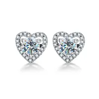 1 Pair Romantic Simple Style Heart Shape GRA Certificate Sterling Silver Moissanite Rose Gold Plated White Gold Plated Ear Studs main image 2