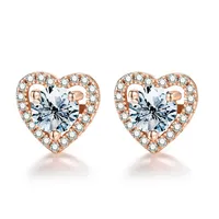 1 Pair Romantic Simple Style Heart Shape GRA Certificate Sterling Silver Moissanite Rose Gold Plated White Gold Plated Ear Studs sku image 2