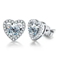 1 Pair Romantic Simple Style Heart Shape GRA Certificate Sterling Silver Moissanite Rose Gold Plated White Gold Plated Ear Studs main image 5