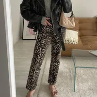 Women's Holiday Daily Streetwear Leopard Full Length Button Casual Pants Skinny Pants sku image 3