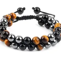 Hip-Hop Retro Round Natural Stone Agate Beaded Handmade Men's Bracelets sku image 8