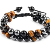 Hip-Hop Retro Round Natural Stone Agate Beaded Handmade Men's Bracelets sku image 4