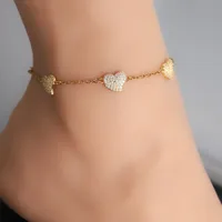 Wholesale Jewelry Elegant Shiny Heart Shape 304 Stainless Steel Copper Zircon 18K Gold Plated Inlay Anklet main image 1