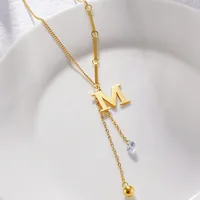 Titanium Steel 18K Gold Plated Basic Modern Style Classic Style Plating Inlay Letter Zircon Pendant Necklace sku image 1