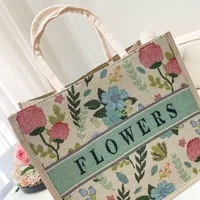 Women's Medium Cotton And Linen Letter Flower Streetwear Magnetic Buckle Tote Bag main image 4