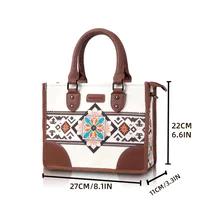 Women's Medium Canvas Geometric Ethnic Style Zipper Tote Bag main image 5