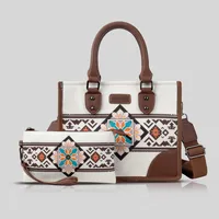 Women's Medium Canvas Geometric Ethnic Style Zipper Tote Bag sku image 1