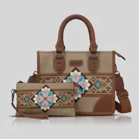 Women's Medium Canvas Geometric Ethnic Style Zipper Tote Bag sku image 3