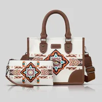 Women's Medium Canvas Geometric Ethnic Style Zipper Tote Bag sku image 2