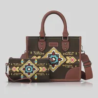 Women's Medium Canvas Geometric Ethnic Style Zipper Tote Bag sku image 4