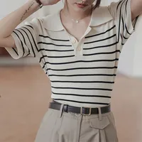 Women's T-shirt Short Sleeve T-Shirts Casual Streetwear Stripe main image 3