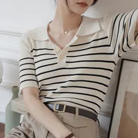 Women's T-shirt Short Sleeve T-Shirts Casual Streetwear Stripe sku image 1