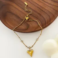 Wholesale Jewelry Fairy Style Vacation Simple Style Heart Shape 316L Stainless Steel  Rhinestones 18K Gold Plated Inlay Anklet main image 2