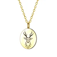 Sterling Silver Gold Plated Carving Deer Pendant Necklace sku image 1