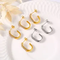 1 Pair Simple Style U Shape Plating Inlay 304 Stainless Steel Rhinestone Rhinestones 18K Gold Plated Ear Studs main image 1