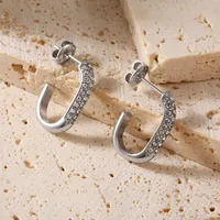 1 Pair Simple Style U Shape Plating Inlay 304 Stainless Steel Rhinestone Rhinestones 18K Gold Plated Ear Studs main image 2