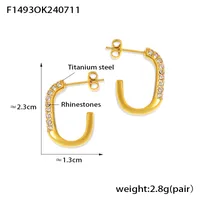 1 Pair Simple Style U Shape Plating Inlay 304 Stainless Steel Rhinestone Rhinestones 18K Gold Plated Ear Studs main image 7