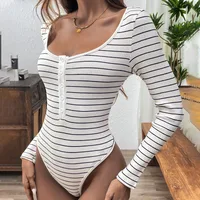 Women's Bodysuits Long Sleeve Bodysuits Casual Streetwear Stripe main image 1