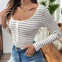 Women's Bodysuits Long Sleeve Bodysuits Casual Streetwear Stripe sku image 1