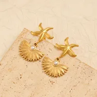 1 Pair Vacation Marine Style Starfish Shell 304 Stainless Steel 316 Stainless Steel  Drop Earrings main image 1