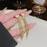 1 Pair Elegant Sweet Classic Style Tassel Heart Shape Copper Drop Earrings main image 4