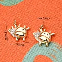 1 Pc/Package 15.5x15mm 15x13mm Hole 2~2.9mm Hole 3~3.9mm Copper Zircon 18K Gold Plated Halloween Pattern Cattle Polished Pendant sku image 2