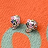 1 Pc/Package 10x9mm Hole 4~4.9mm Copper Zircon 18K Gold Plated Swimming Black White Gold Plated Halloween Pattern Flower Skull Polished Pendant main image 5