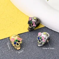 1 Pc/Package 10x9mm Hole 4~4.9mm Copper Zircon 18K Gold Plated Swimming Black White Gold Plated Halloween Pattern Flower Skull Polished Pendant main image 1