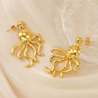 1 Pair Retro Simple Style Octopus Polishing Titanium Steel 18K Gold Plated Drop Earrings main image 3