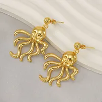 1 Pair Retro Simple Style Octopus Polishing Titanium Steel 18K Gold Plated Drop Earrings main image 4