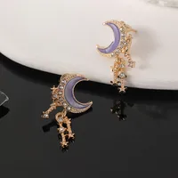 1 Pair Elegant Lady Simple Style Star Moon Enamel Alloy Zircon Drop Earrings sku image 3