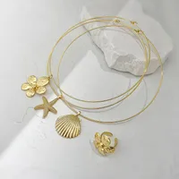 Copper 18K Gold Plated Plating Starfish Flower Shell Rings Necklace main image 10