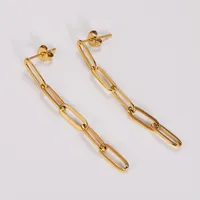 1 Pair Simple Style Chain Plating 304 Stainless Steel 18K Gold Plated Drop Earrings sku image 1