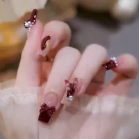 Wear Nail TikTok Popular Flash Blush Pure Desire Wind Bow Knot Nail Stickers Manicure Finished Detachable Nail Piece sku image 104