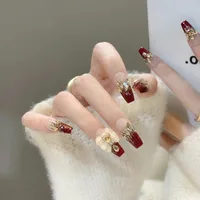 Wear Nail TikTok Popular Flash Blush Pure Desire Wind Bow Knot Nail Stickers Manicure Finished Detachable Nail Piece sku image 202