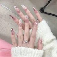 Wear Nail TikTok Popular Flash Blush Pure Desire Wind Bow Knot Nail Stickers Manicure Finished Detachable Nail Piece sku image 27