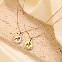 Wholesale Jewelry Cute Simple Style IG Style Round Footprint 304 Stainless Steel Zircon Gold Plated Hollow Out Inlay Pendant Necklace main image 2