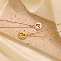 Wholesale Jewelry Cute Simple Style IG Style Round Footprint 304 Stainless Steel Zircon Gold Plated Hollow Out Inlay Pendant Necklace main image 3