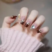 Wear Nail TikTok Popular Flash Blush Pure Desire Wind Bow Knot Nail Stickers Manicure Finished Detachable Nail Piece sku image 34