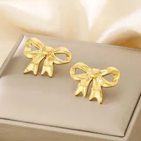 Wholesale Jewelry Basic Simple Style Classic Style Bow Knot 304 Stainless Steel 18K Gold Plated Earrings Necklace main image 4