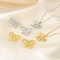 Wholesale Jewelry Basic Simple Style Classic Style Bow Knot 304 Stainless Steel 18K Gold Plated Earrings Necklace main image 10