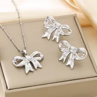 Wholesale Jewelry Basic Simple Style Classic Style Bow Knot 304 Stainless Steel 18K Gold Plated Earrings Necklace main image 3