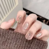 Wear Nail TikTok Popular Flash Blush Pure Desire Wind Bow Knot Nail Stickers Manicure Finished Detachable Nail Piece sku image 198