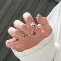 Wear Nail TikTok Popular Flash Blush Pure Desire Wind Bow Knot Nail Stickers Manicure Finished Detachable Nail Piece sku image 132