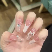 Wear Nail TikTok Popular Flash Blush Pure Desire Wind Bow Knot Nail Stickers Manicure Finished Detachable Nail Piece sku image 210