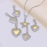 Copper Inlay Star Moon Heart Shape Zircon Pendant Necklace main image 1