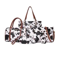 Women's Large Pu Leather Cow Pattern Streetwear Square Zipper Shoulder Bag Handbag Tote Bag sku image 2