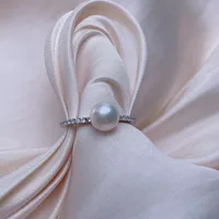 Freshwater Pearl Sterling Silver Zircon Geometric Open Rings sku image 3