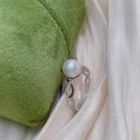 Freshwater Pearl Sterling Silver Zircon Geometric Open Rings sku image 5